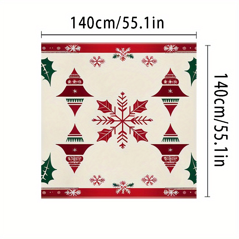 TEMU Christmas Holiday Tablecloth - Woven Polyester Fabric, Machine Made, Decorative Red Snowflakes And Lace Print, Square Shape, Ideal For Picnic,