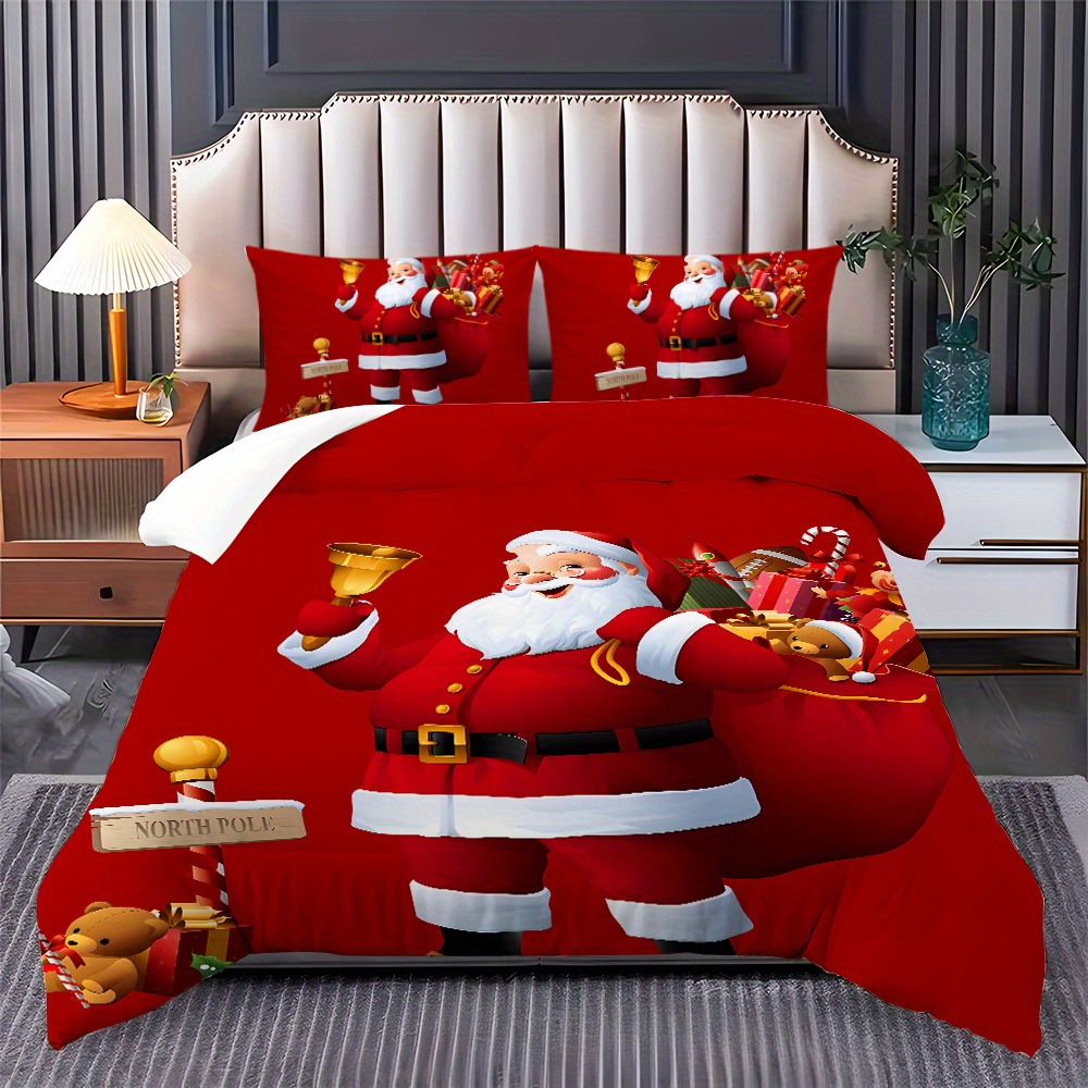 

Christmas Bedding Set: Twin, Full, Queen, And King Sizes - Soft And Comfortable Polyester With Santa Claus Design - Suitable For Bedroom And