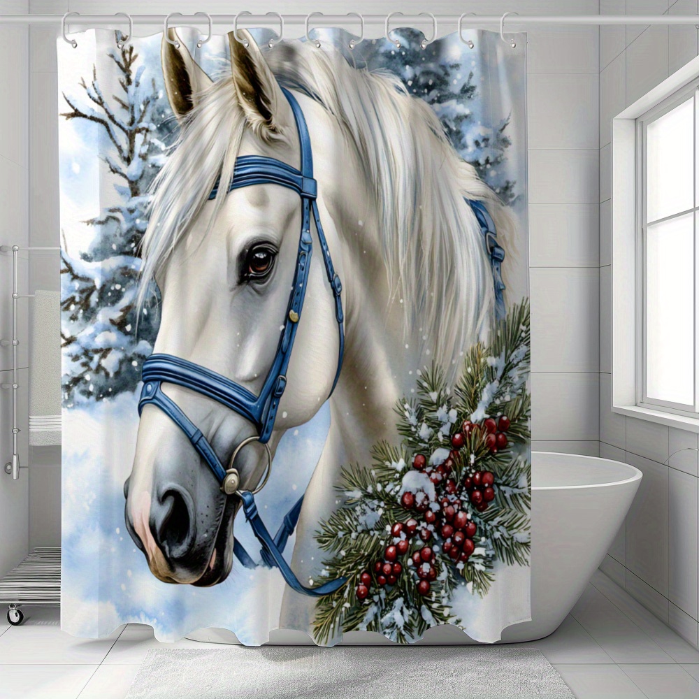 

Merry Christmas Shower Curtain - Waterproof, Machine Washable With 12 Hooks Included - Bathroom Decor & Holiday Gifts