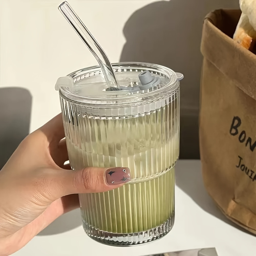 1개, 350-400ml 유리 커피컵 (뚜껑 및 빨대 포함), 고품질 음료 컵 (커피, 차, 우유용) | 산업 및 과학 식품 공급 장비 및 용품 | 식탁 식기 및 식기 | 유리 제품 | 물 컵