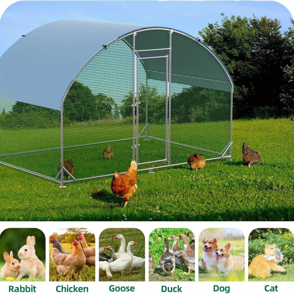 Extra-Large Metal Henhouse - 9.2ft x 6.3ft x 6.5ft, * Outdoor Chicken Coop with Reinforced * &amp; Silvery Dome Roof