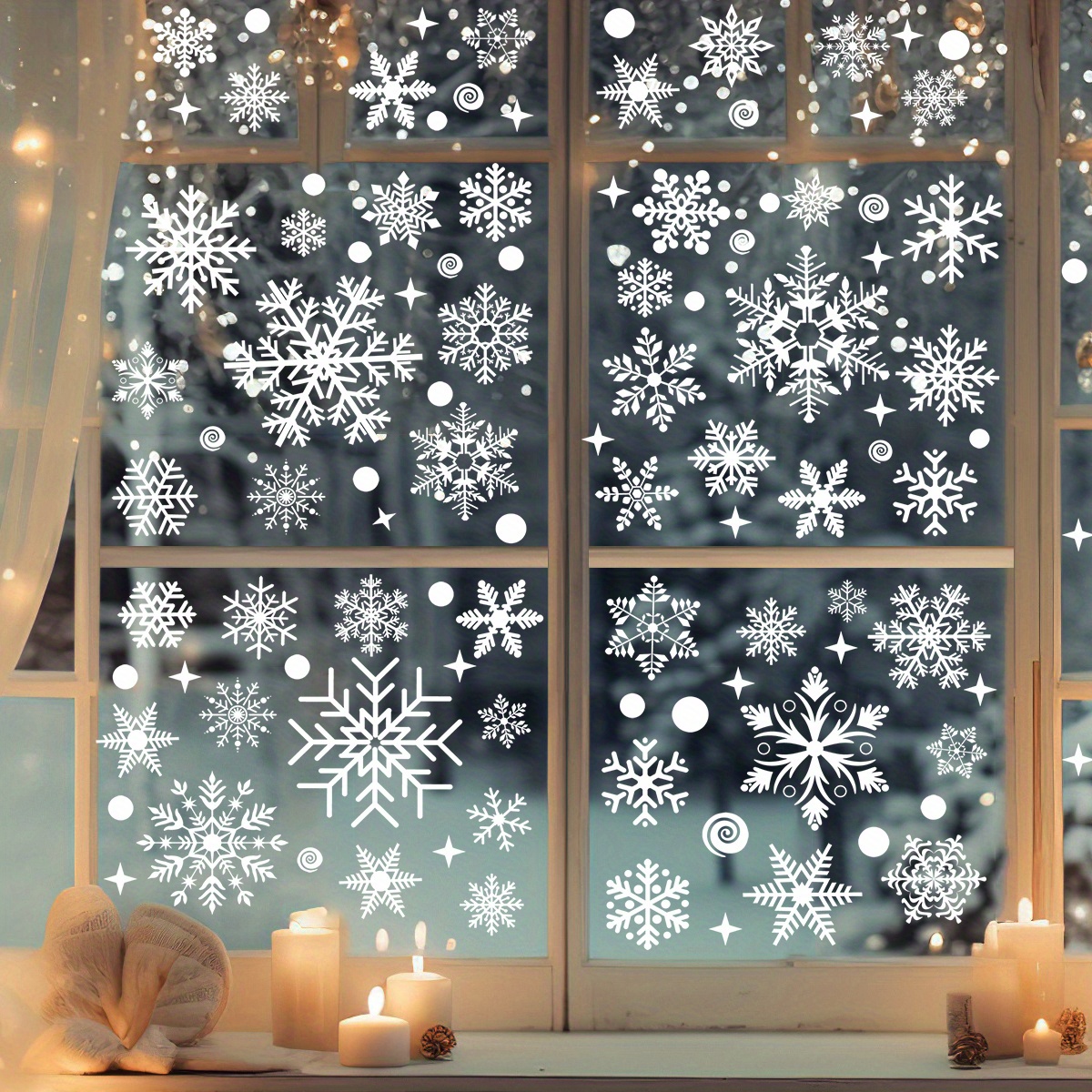 Image of 147pcs/4 Sheets Winter Snowflake Window Stickers -christmas Window Stickers For Window Display Holiday Party Decorations - Winter Large Snowflake Window Stickers