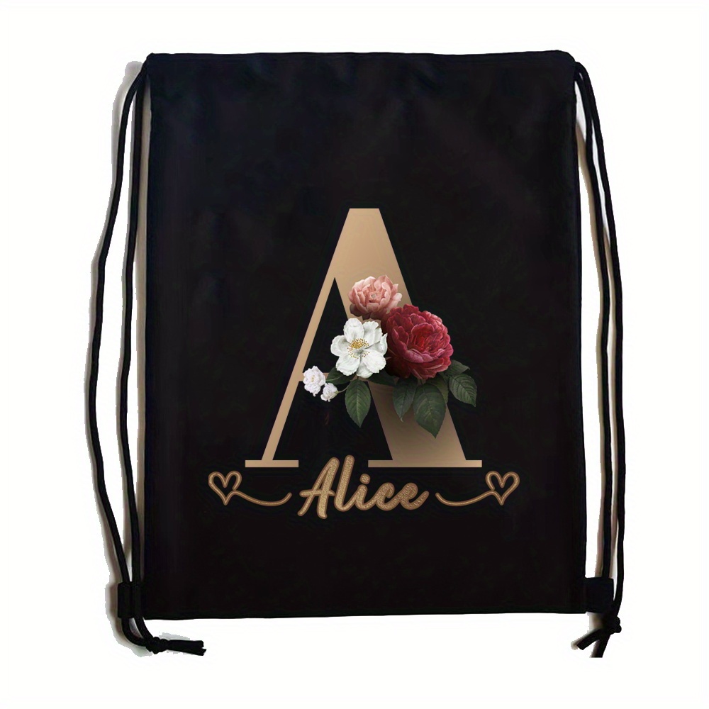 Image of Customize Free Name Drawstring Backpack Double Shoulder Dry Bags Basketball Bags 26 Initial Letter A- Gym Bag Portable Outdoor Travel Hiking Camping Backpack Shoe Bag For Swimming