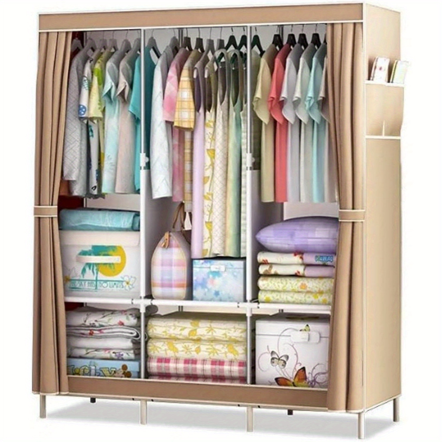 

Space-saving Portable Canvas With Metal Frame - Foldable Clothes Organizer With Hanging Rail, Shelves & For Bedroom Storage