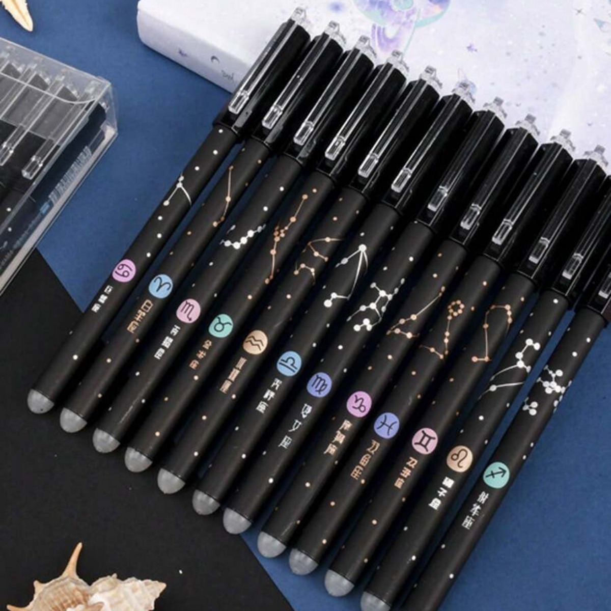 

12pcs Erasable Gel Pens, Constellation Theme, Black/, Refillable Fine Tip (0.5mm), Ideal For Back-to-school Supplies, Gifts, And