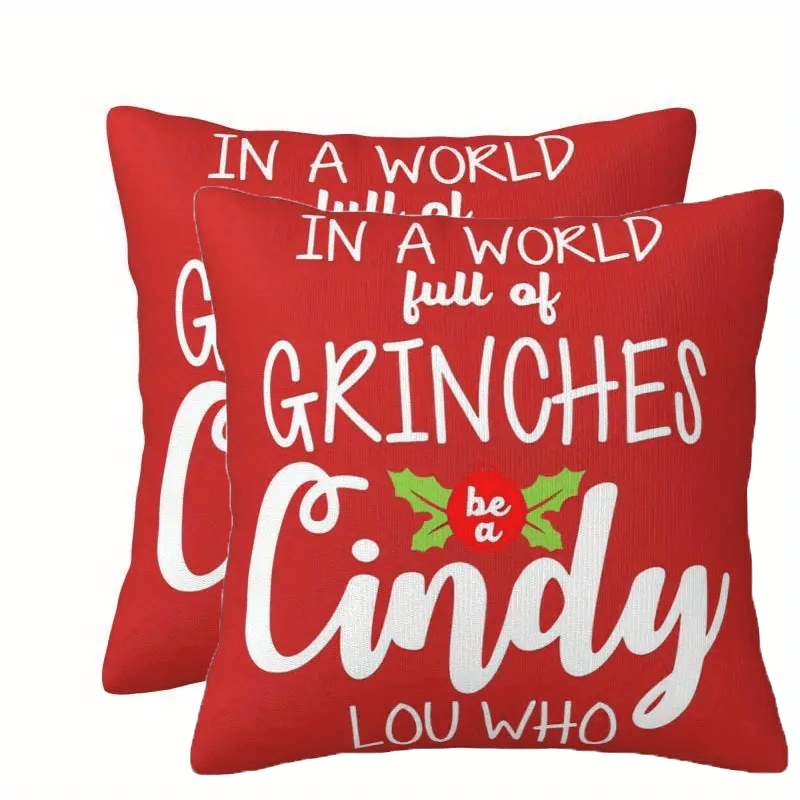 

2-pack Contemporary Christmas Pillow Covers, Hypoallergenic Woven Polyester, 'be A Who' Double-sided Print, Zippered, Machine Washable - Decorative Cushions For Home & All Rooms