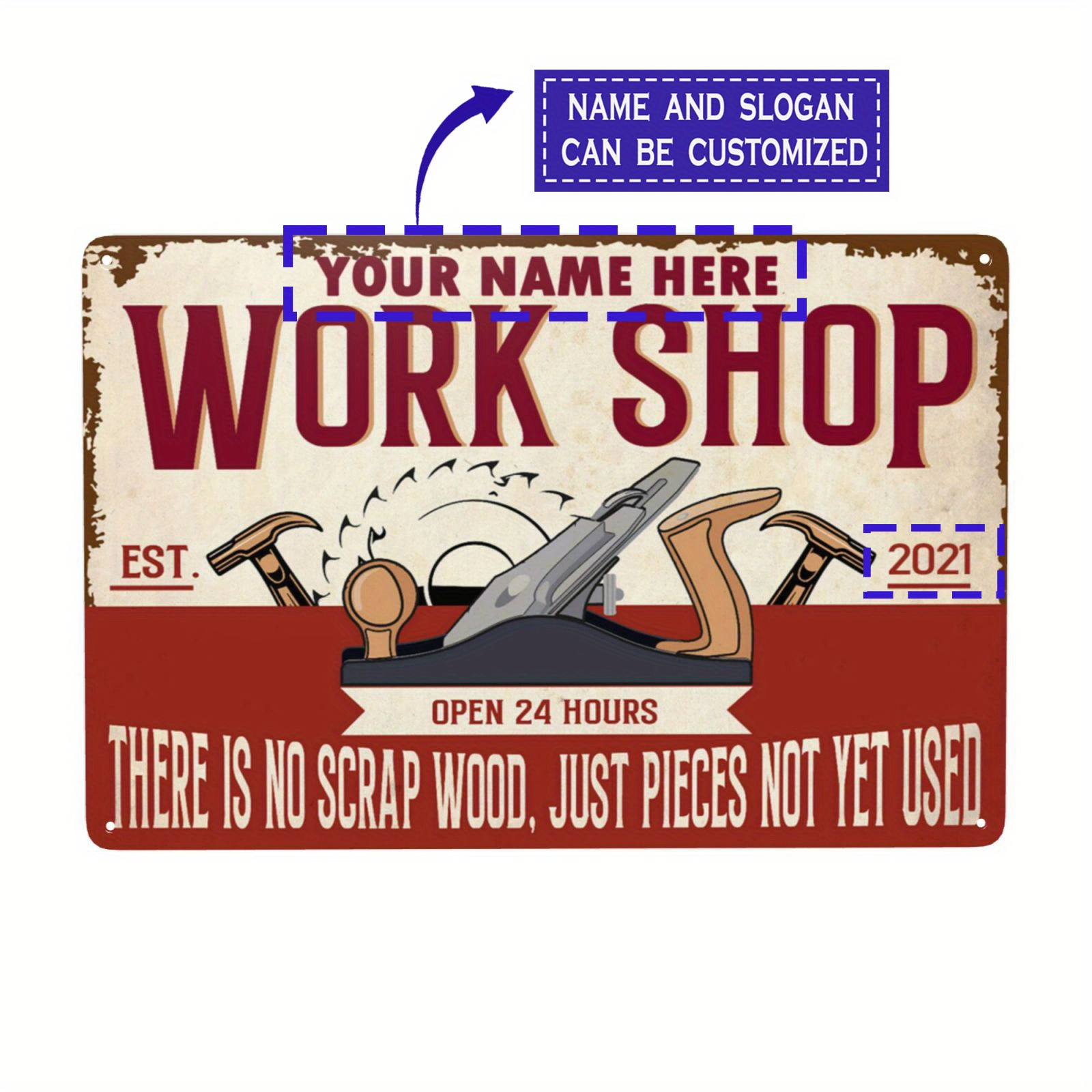 

Custom Text Metal Sign For Carpenter Workshop - Personalized Wall Decor, 8x12 Inches