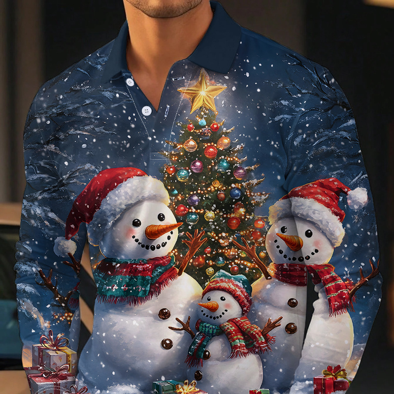 

Chemise Homme Festive Noël & Arbre Imprimé 3D - Manches Longues Décontractées avec Col , Coupe Confort pour & Maison