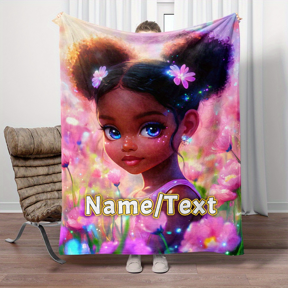 

Personalized Floral Girl Print Soft Flannel Throw Blanket - Lightweight, For Couch, Bed, Travel, Camping - Custom Name Option , Cozy Blanket