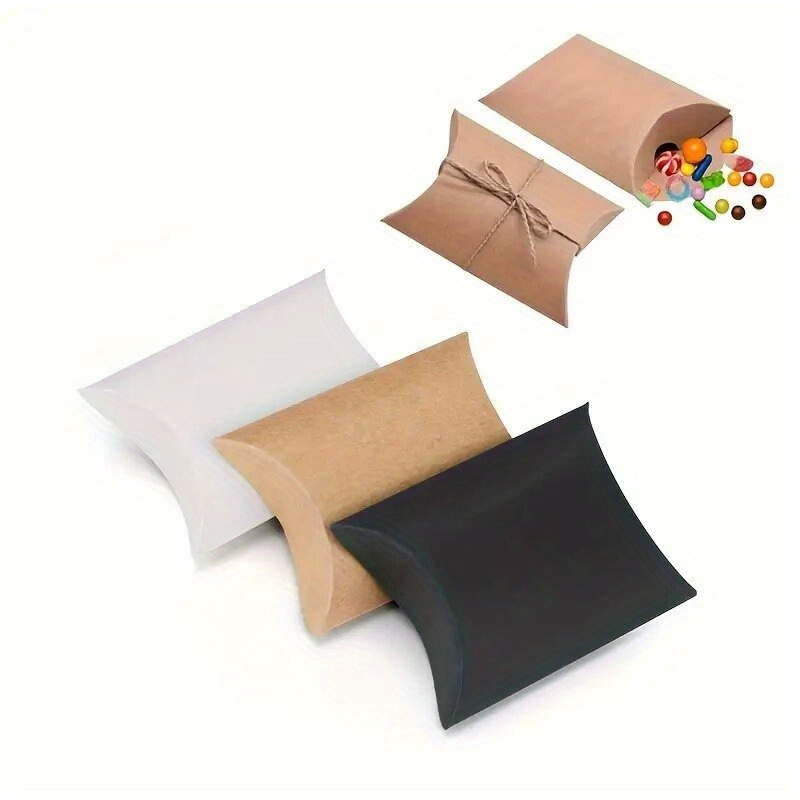 

50pcs Pillow Shape Paper Favor Boxes With Jute , Kraft Paper Candy Gift Boxes For Wedding Birthday Party Favors Jewelry Snack Diy Packaging