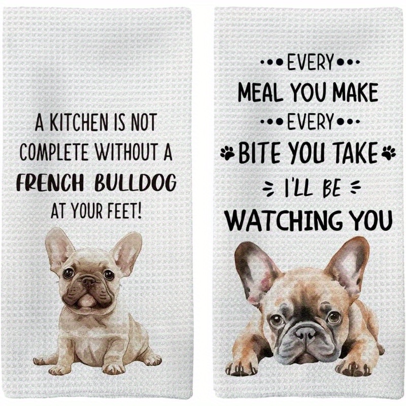 

2-pack French Bulldog Kitchen Towels - 18x26" Modern Woven Polyester Dish Cloths - Space-themed, Super Soft, Machine Washable Dish Towels For French - Ideal For Kitchen & Bathroom Decor