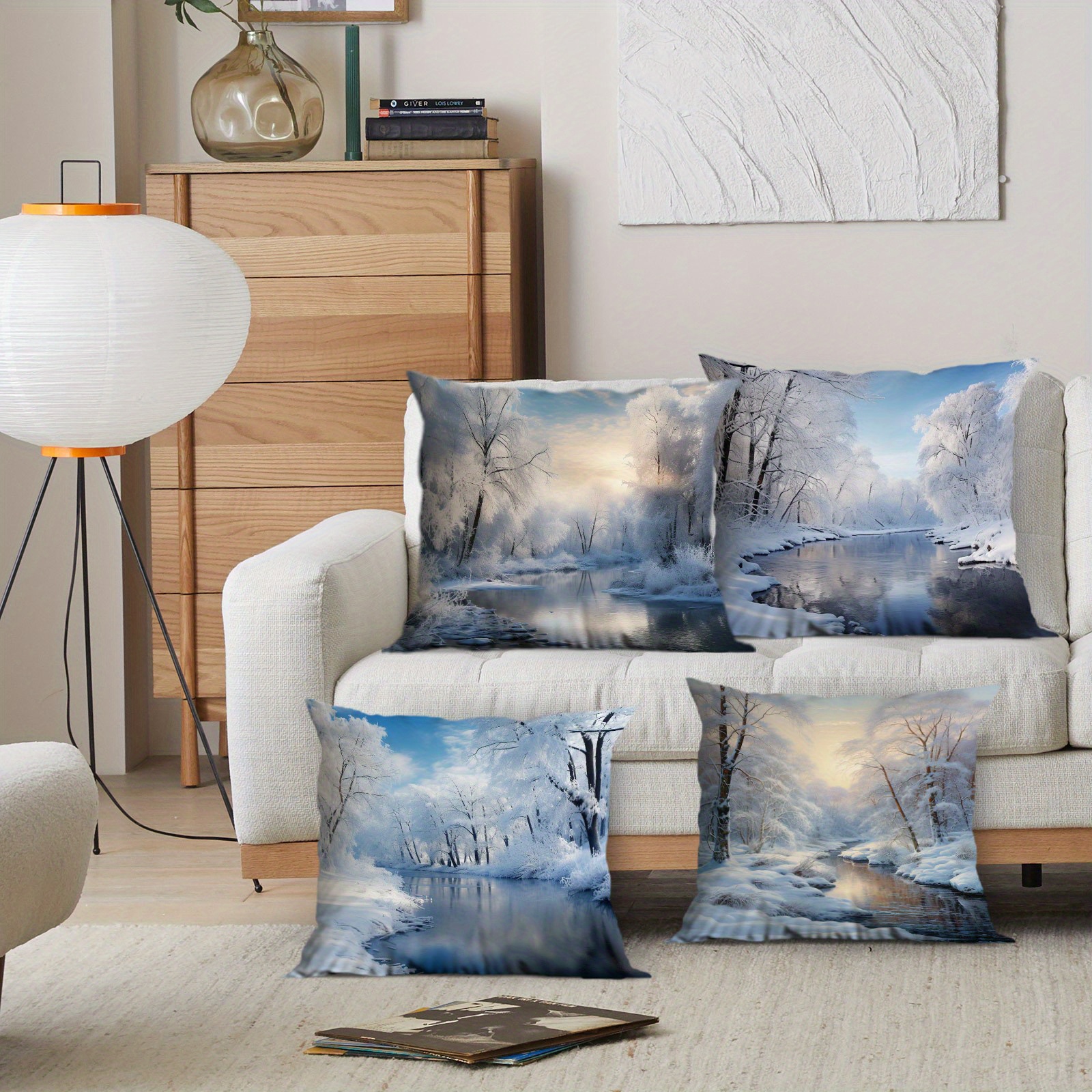 

Scene Stream Pattern Pillowcase, 4 Pieces Per Set, No Pillow , Comfortable And , Suitable For Office, Bedroom, Balcony, Car, Sofa, Yard