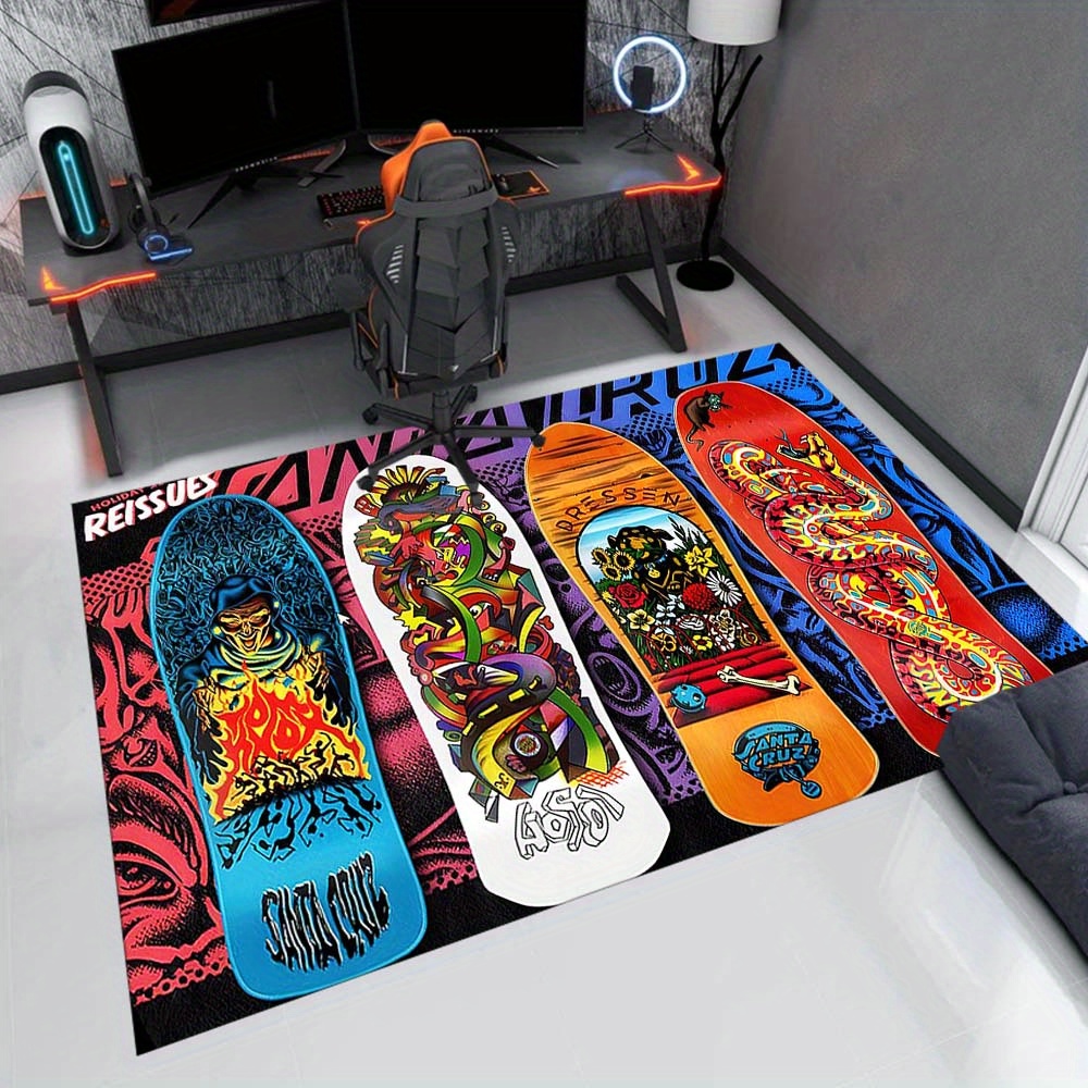 

Skateboard Graphics Area Rug, 1pc Large Soft Polyester Carpet, + Size, 2.16m²+ Coverage, Fabric, Office & Home Decorative Floor Mat For And Style