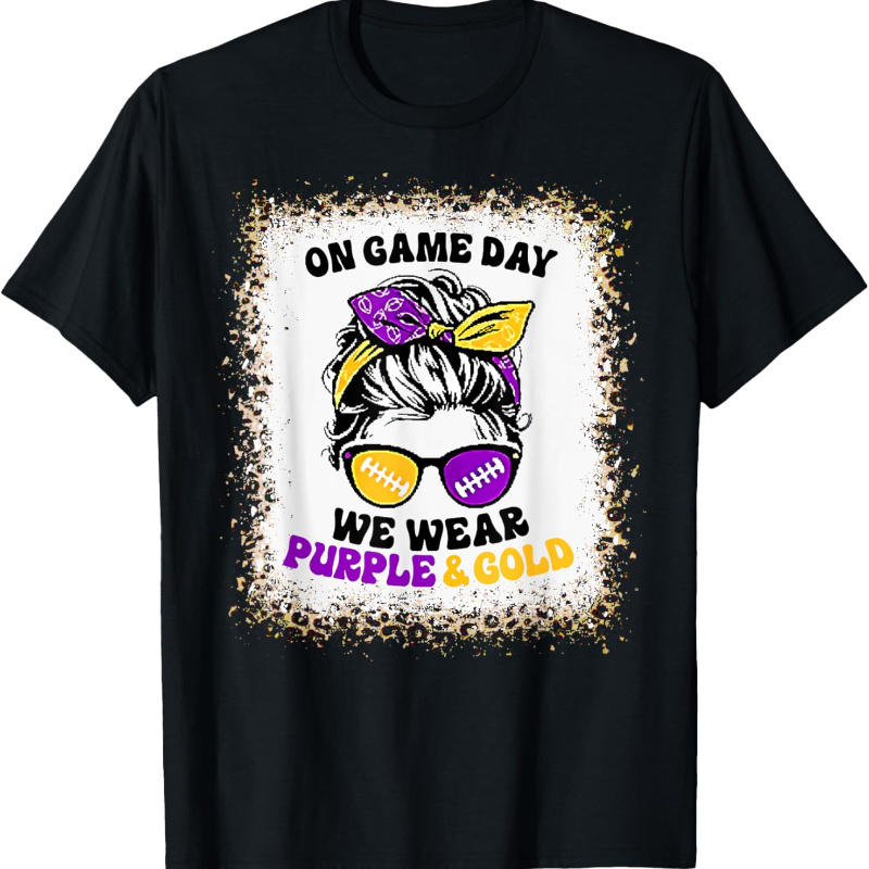 

On Football We Wear Purple And Gold T-shirt For , Soft Fabric, Breathable, Comfortable Short Sleeve Tees Summer, Birthday Gift To Teens