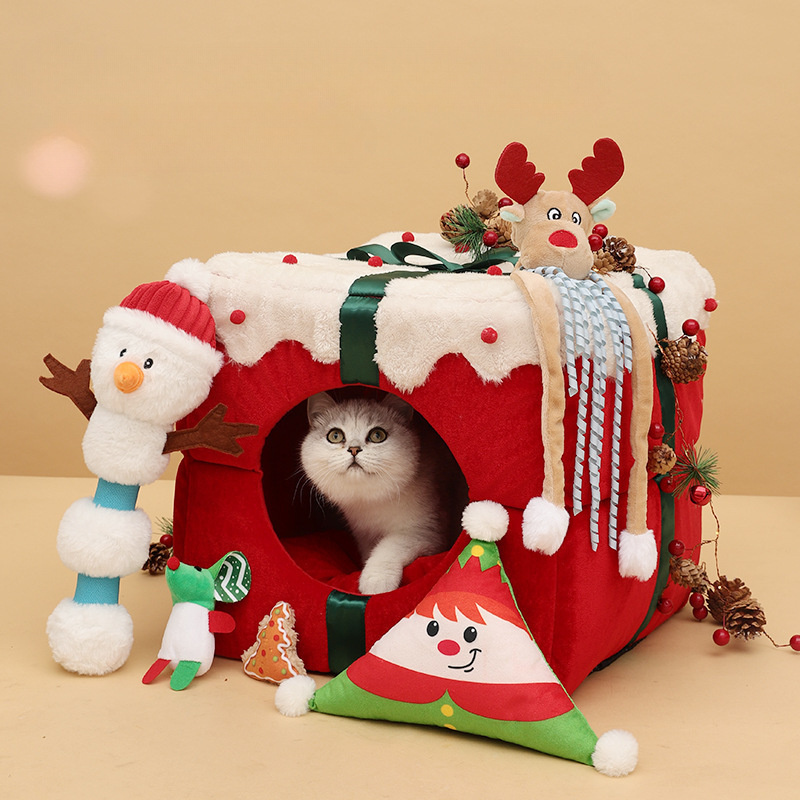 

Cozy Christmas Cat House - Fully Enclosed Pet Bed With Memory For Winter , Cat House