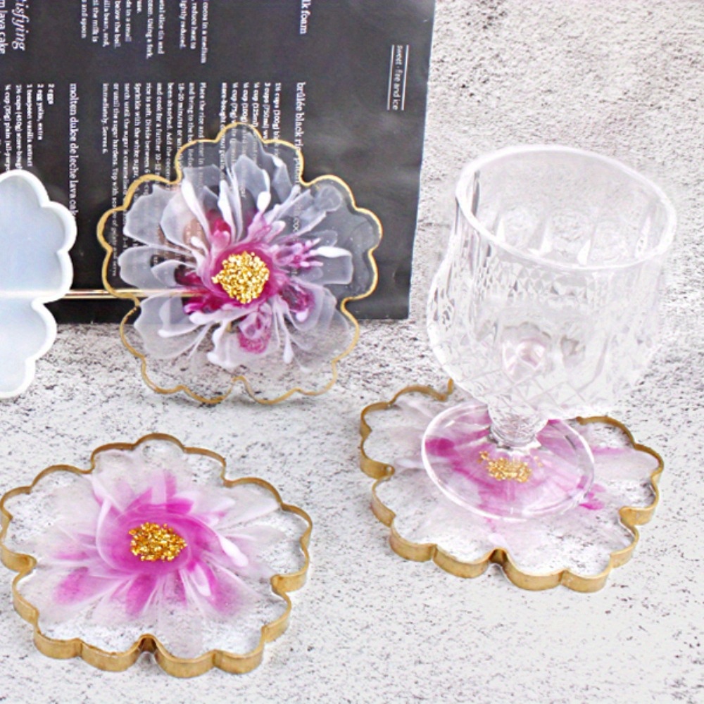 

4pcs 4 Inches Flower Coaster Molds (no Designs On Mold), Floral Silicone Coaster Molds For Epoxy Resin, Aagate Silicone Coasters Molds, For Resin Coasters, Candle Holder