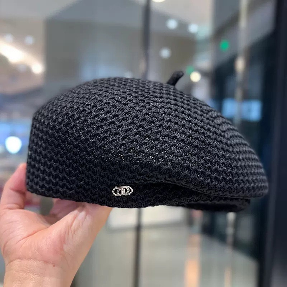 TEMU 1pc Elegant Men' Color Mesh Beret With Silvery Side Clasp, Versatile Outdoor Sunscreen Leisure Hat For Spring And Autumn Travel, And Beach Vacation