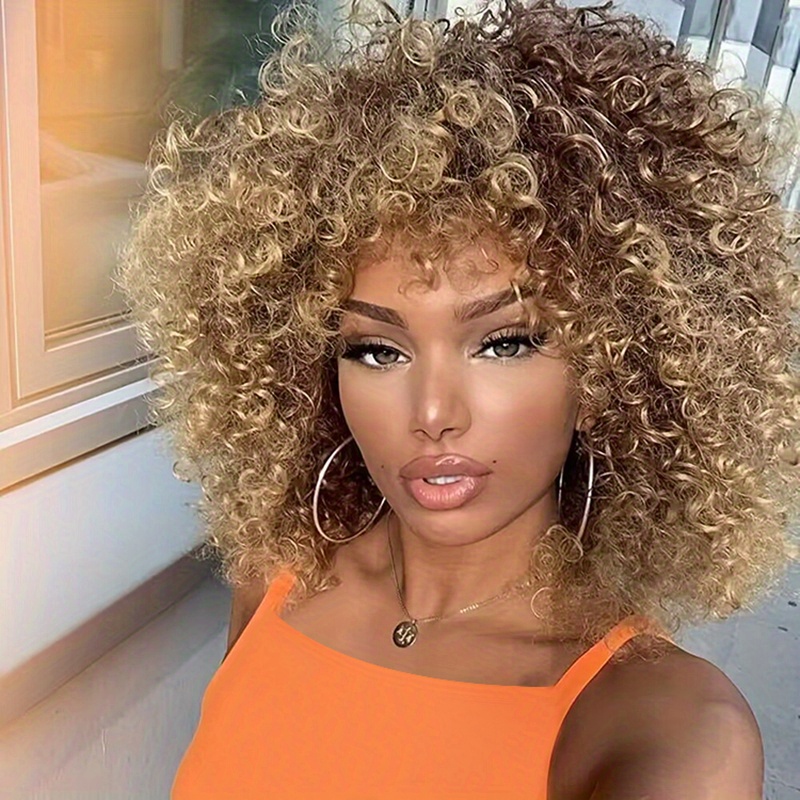 

Chic 14" Afro Curly Wig For Women - Vintage 70s Style In Blonde, Brown, And Black | Synthetic Kinky Hair With Natural Look