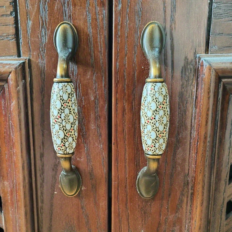 

10pcs Set Style Ceramic Cabinet Handles - Antique Metal , Fit For Doors, Drawers & Windows - Decor Hardware