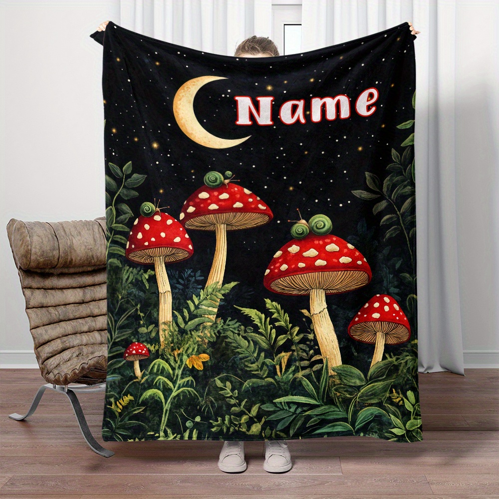 

Custom Name Mushroom Blanket - Soft & Lightweight Flannel Throw For Couch, Bed, Travel | Personalized | Cozy Fleece Fabric | Multiple Sizes