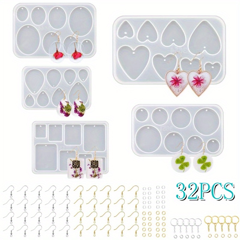 

32 Jewelry Set, Epoxy Keychain Set, Pendant Suitable For Women, Christmas , Including 8 Of Earring Molds +4 Of Ear +20 Of Keychains