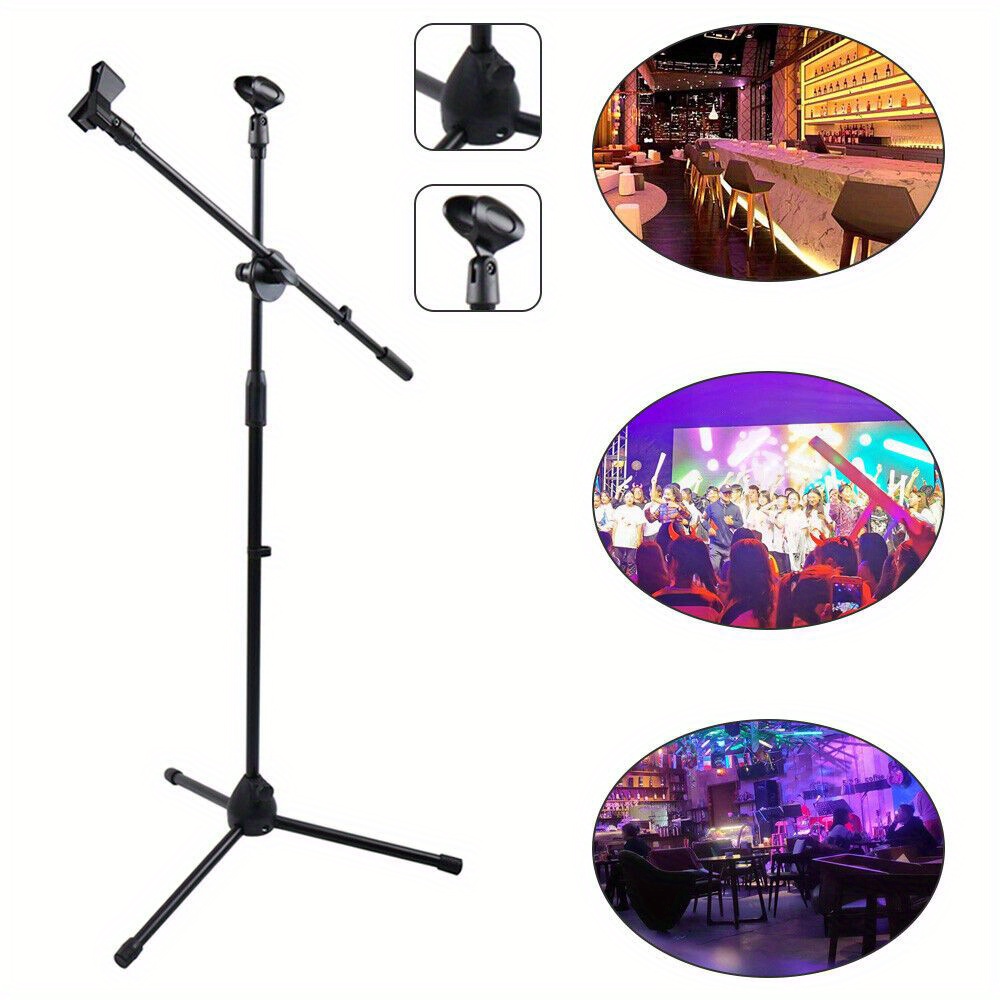 E-shop 2-in-1 Mikrofonständer Doppelnutzung Bodenmikrofonstativ mit 2 Mikrofonklemmen, Schwenkarml Adapter, 73-175 cm höhenverstellbarer