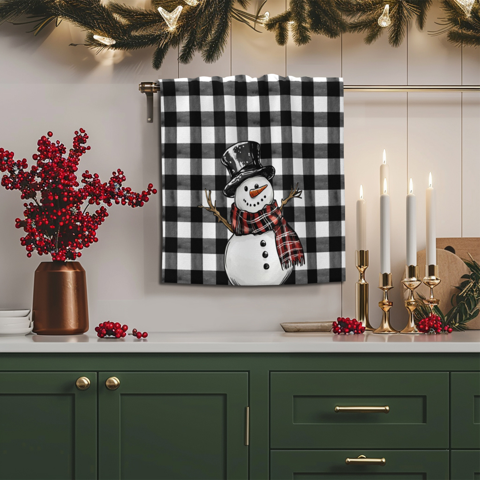 

2pcs Polyester Kitchen Towels - Black & White Christmas Tea Towels, Absorbent Hand Towels For Holiday Decor, Cooking, Baking, And Cleaning - Festive Snowman Design, Ideal Housewarming Gift,