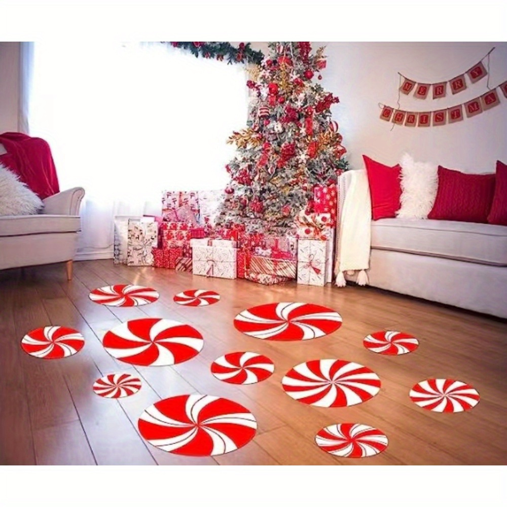 

12pcs Christmas Candy Floor Decals Set - Self-adhesive, Holiday & Valentine's Day Party Decorations
