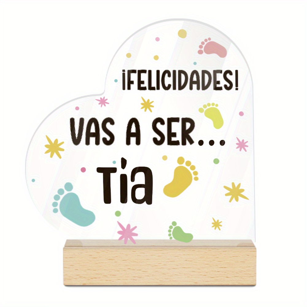 TEMU Putuo Decor 1pc Letrero Acrílico con Forma de Español, Base de Madera, Decoración de Mesa, ¡! Vas a Ser...Tía, Decoración de Escritorio para
