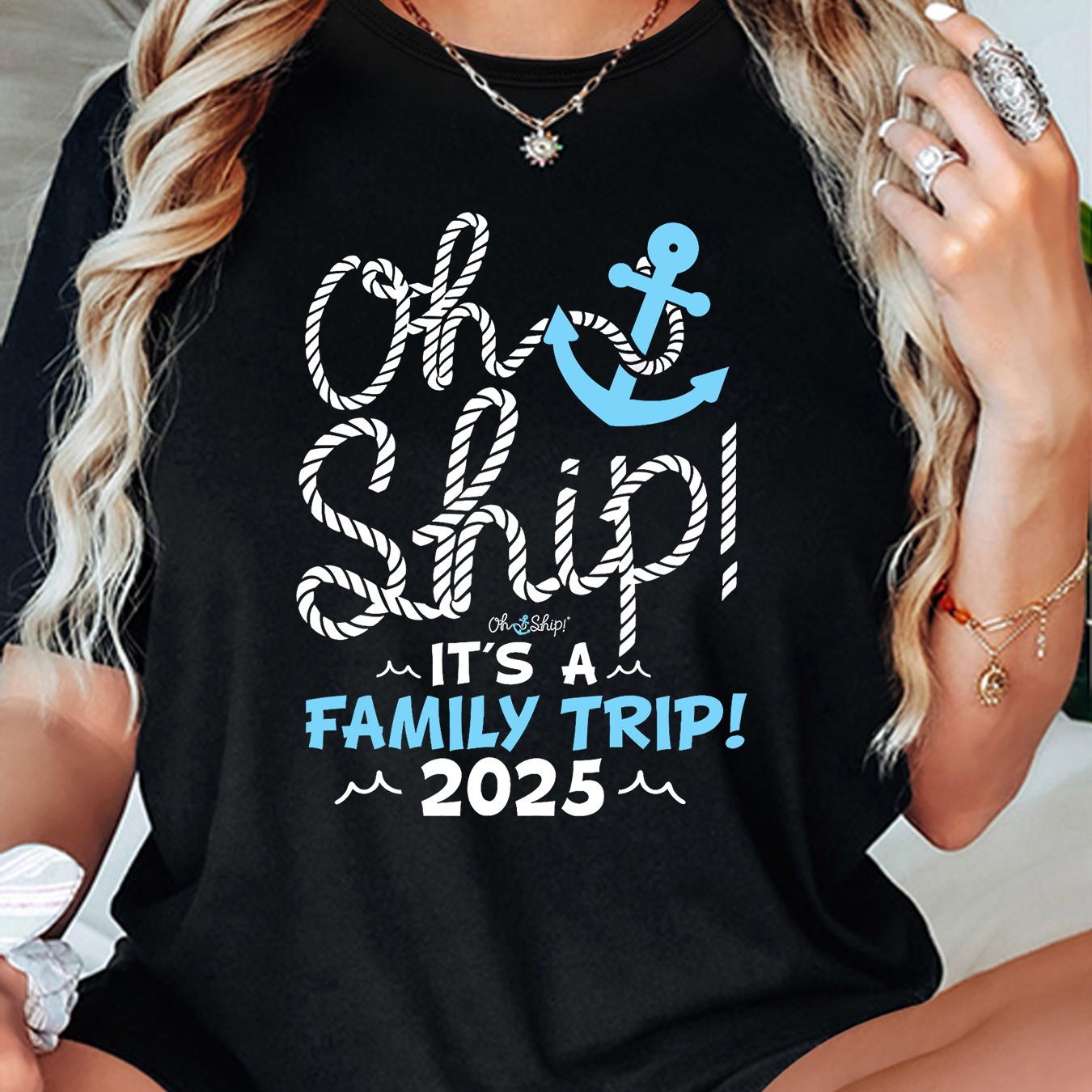 

Casual Crew Neck T-shirt With Ship And Anchor Print - Polyester Knit Fabric, Stretchable, Short Sleeve Graphic Tee For Women, Nautical 2025 Design - Season Top