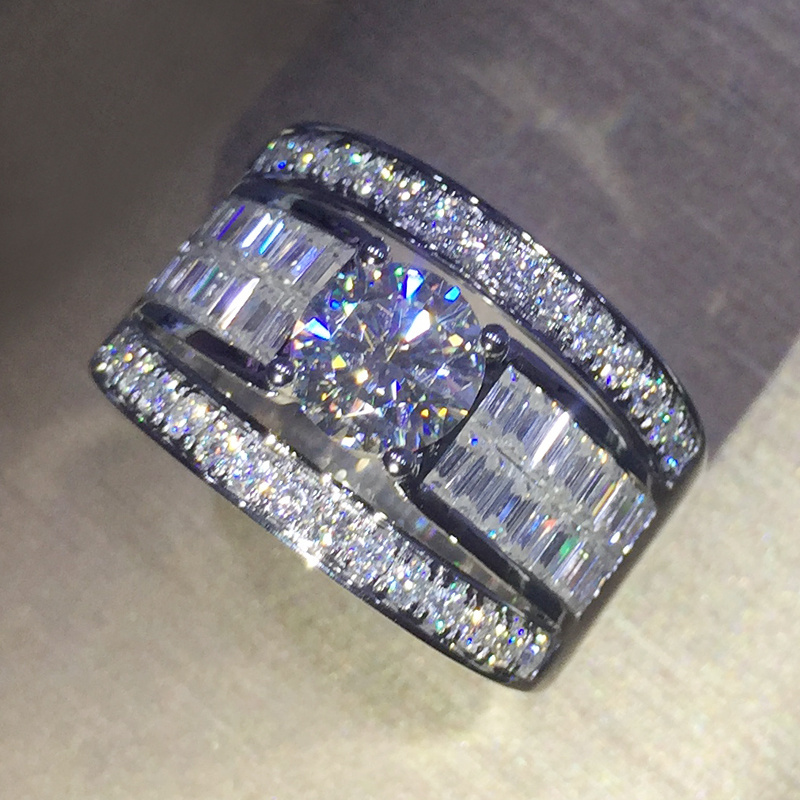 Image of Elegant Wide Band Promise Ring Full Of Shining Zirconia - Ideal For Engagement/wedding, Luxurious Gift Jewelry, Wear