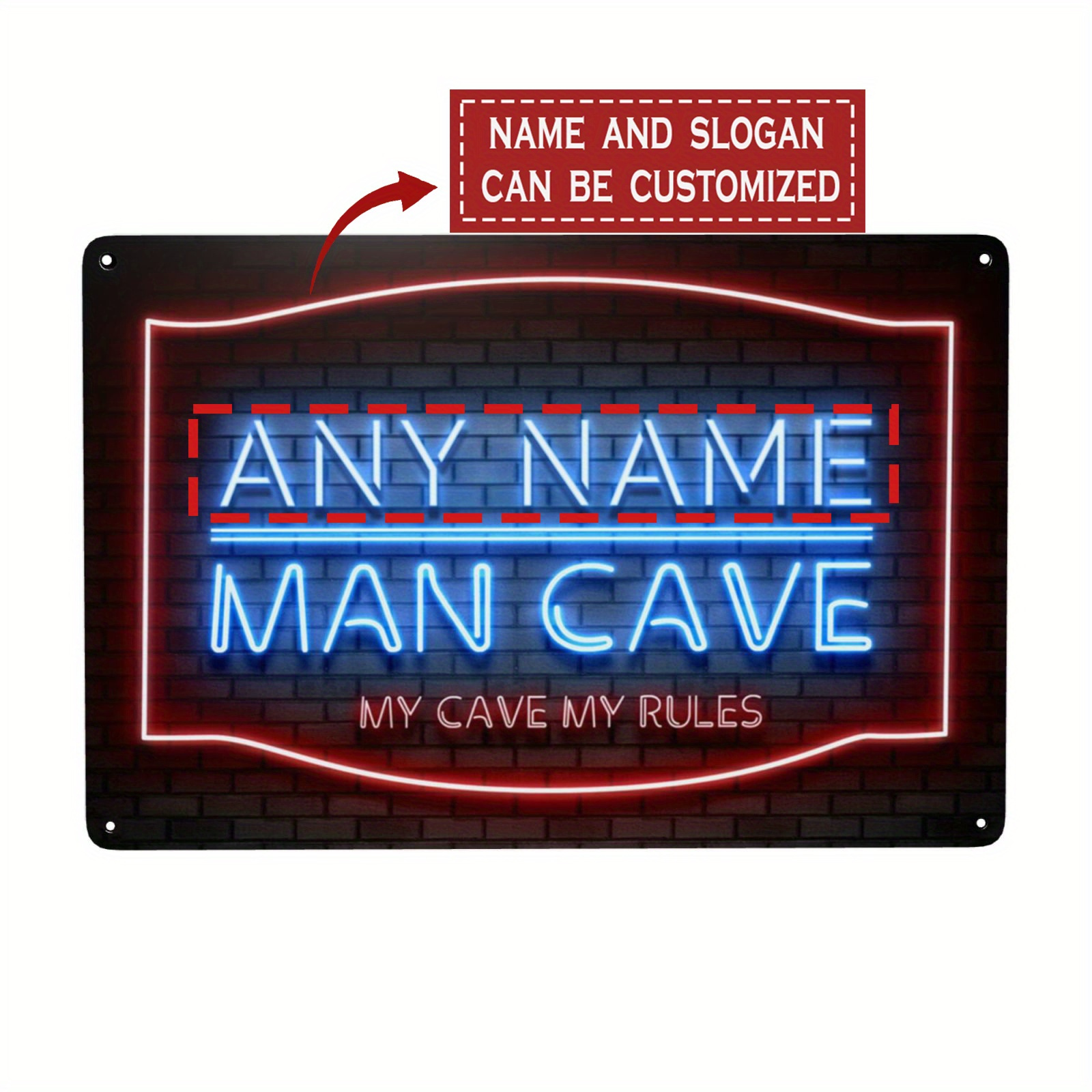 

Custom Text Metal Sign - Personalized 8x12" Wall Decor For Home, For Man Cave, Bar - Retro 80', No Battery Needed