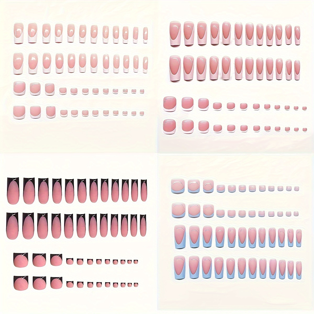 

192pcs French Tip Press-on Nails Square Medium Length False Nails Nail Tips Glossy Acrylic Nail Glue Reusable Sticky Nails Suitable For Women Girls Nail Art Decoration