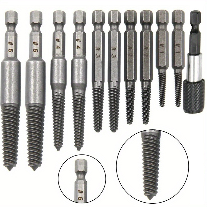 TEMU 11pcs Hexagonal Handle Screw Extractor 60mm Black Quick Release Electric Hexagonal Broken Thread Removal Tool Set