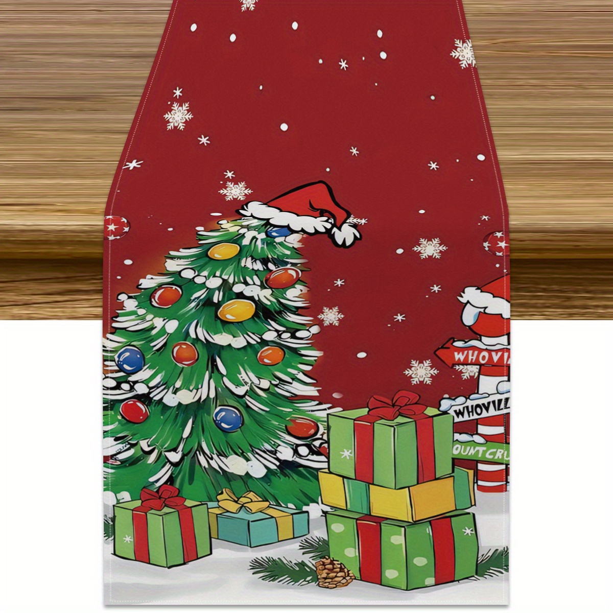 

Whoville-inspired Christmas Table Runner - 90" Polyester Knit With Striped Patterns For Holiday Dining & Party Decor