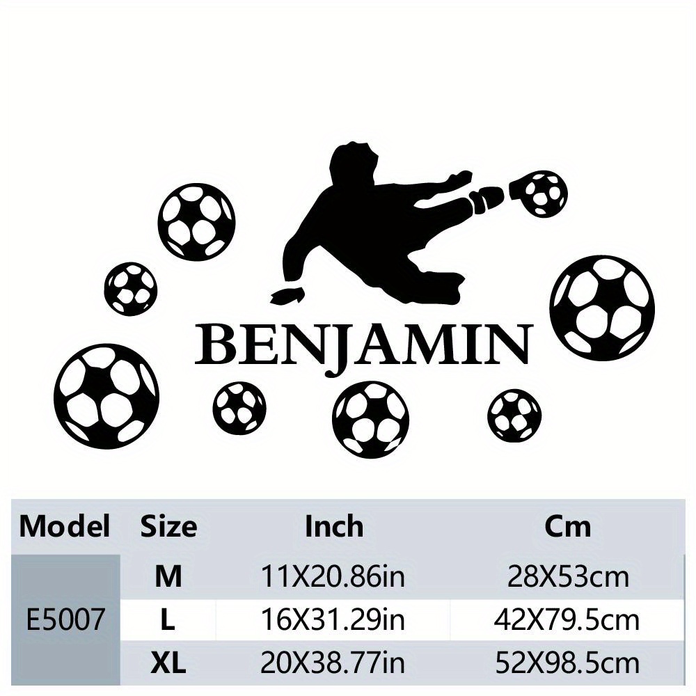 Image of 1pc Fashion Custom Name Boy Playing Football Wall Stickers Waterproof Wall Art Decal Bedroom Decor Wall Decoration Murals, Christmas Gifts, Gift For Football Enthusiasts, Family Decoration