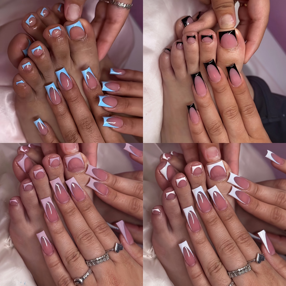 TEMU 192pcs Press-on Nail Set - Medium Glossy Square With Nail File And Adhesive Labels, Great Gift For Wife, Girlfriend, Mother Or Sister