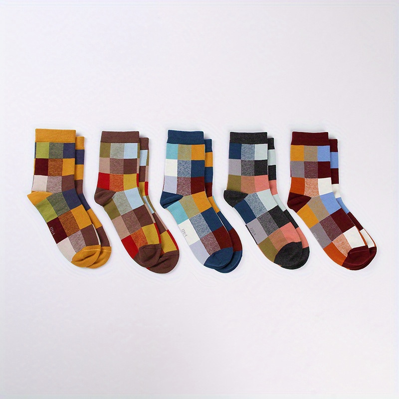 Image of 5 Pairs Color Socks Men's Socks Cotton Korean Style Cotton Socks Color Tube Socks Classic Socks Men