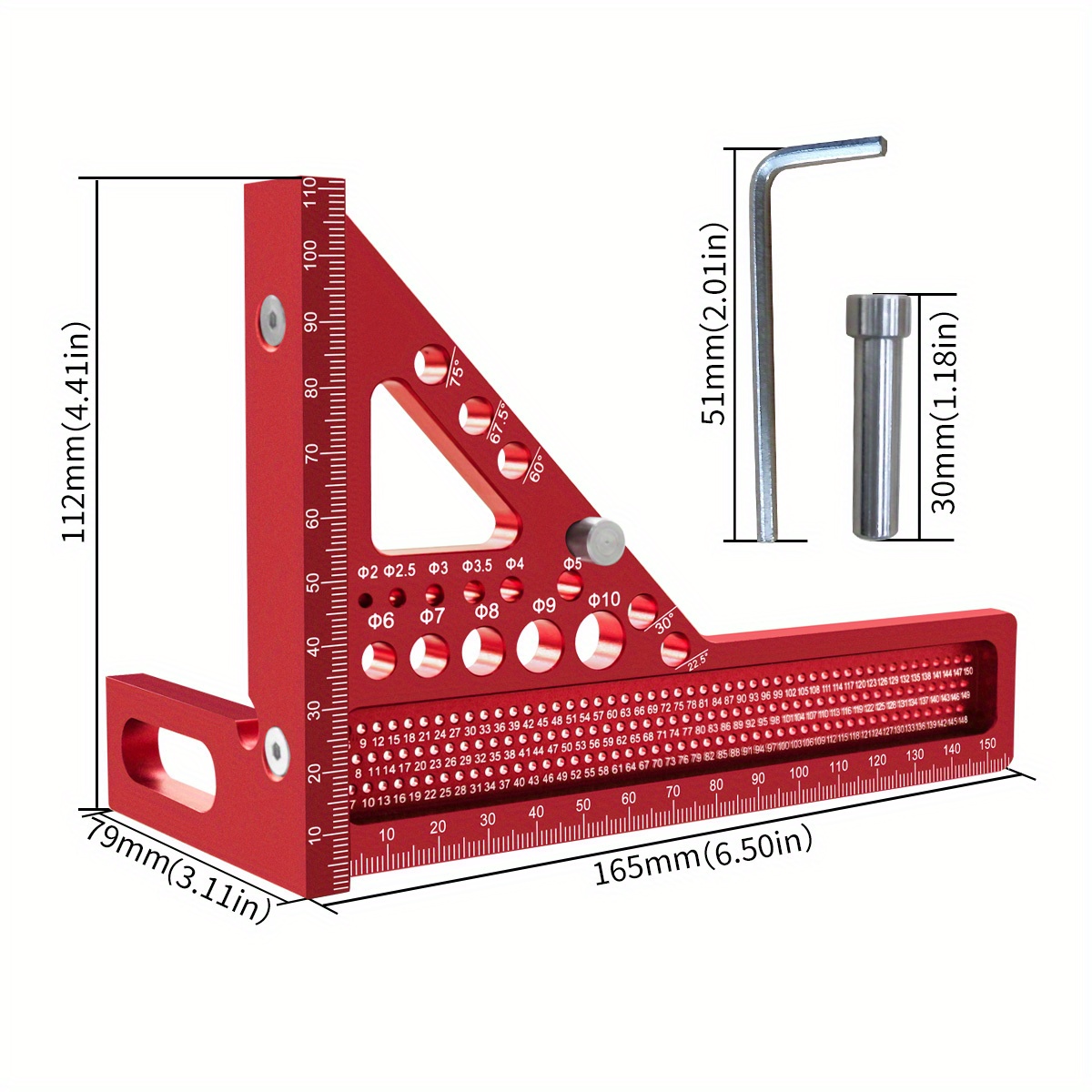 TEMU Aluminum Alloy Woodworking , 3d - Measuring Pin, Extended Miter T-, Protractor Layout Tool