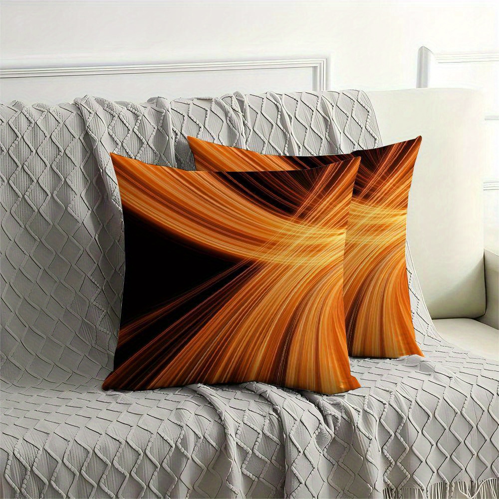 

Contemporary Woven Polyester Throw Pillow Covers, Set Of 2, Zipper Closure, Machine Washable Short Plush Pillow Cases For Sofa, Living Room, Outdoor - Abstract In Orange Tones