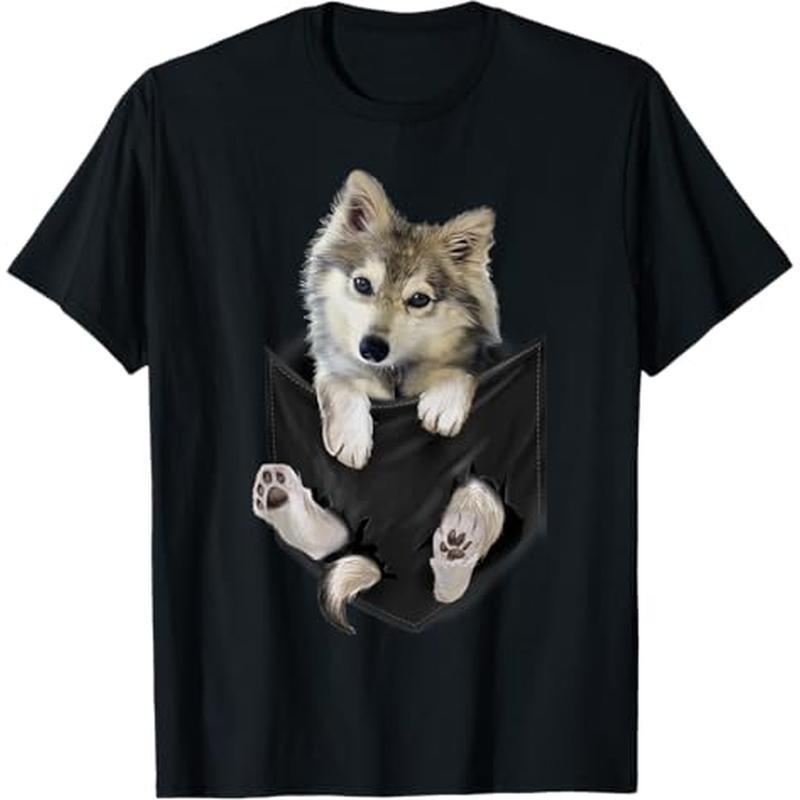 

Wolf White Pup In Pocket T-shirt Wolves Tee Shirt Gifts T-shirt, 100% Cotton, Halloween Thanksgiving Christmas Gift For Men Women , S-xxxl, Black