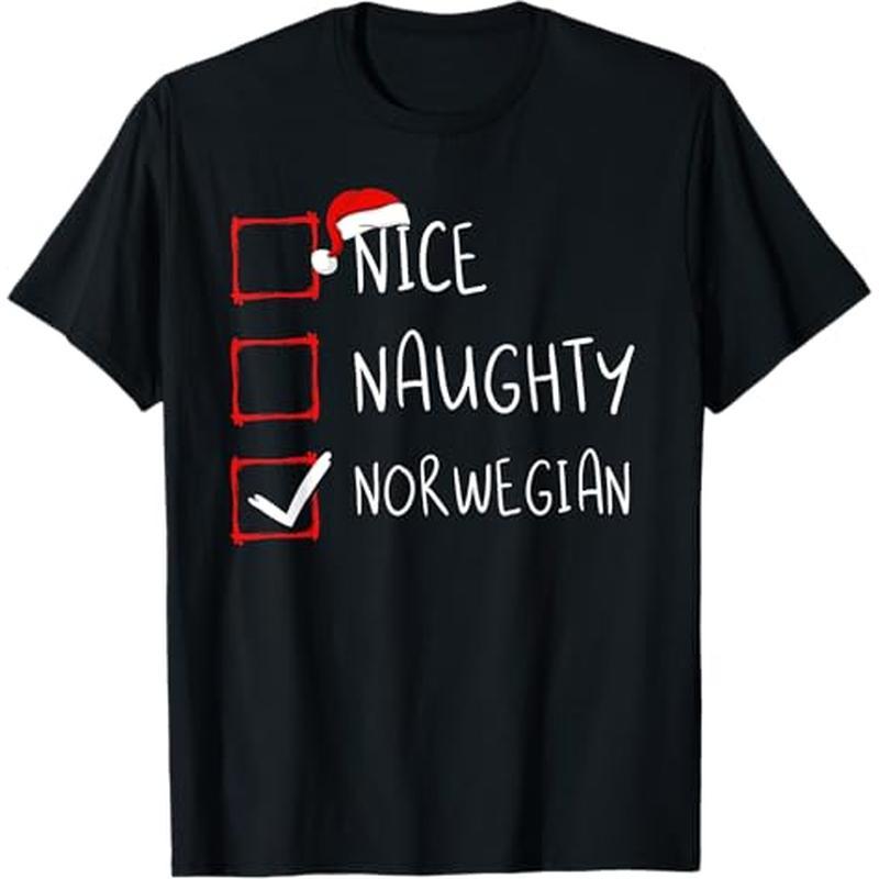 

Nice Naughty Christmas Norway Heritage T-shirt, 100% Cotton, Halloween Thanksgiving Christmas Gift For Men Women , S-xxxl, Black