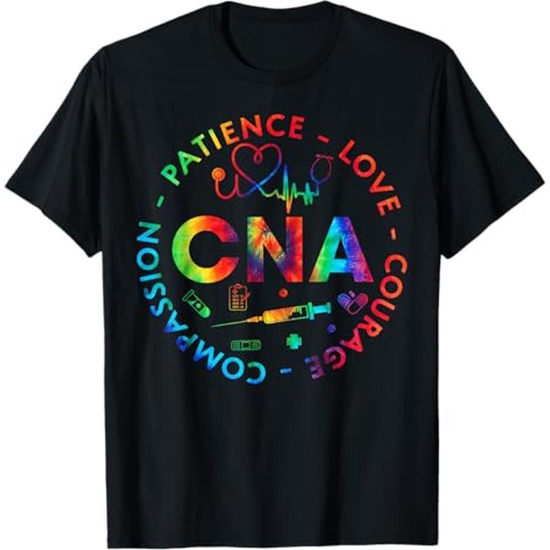 

Themed Apparel| Cnalife Certified Tie-dye T-shirt - 100% Cotton, Breathable & , Ideal For Casual Attire - Perfect Gift For Nurses, , Sizes S-xxxl, Black With Graphics, Nurse Accessories For Work