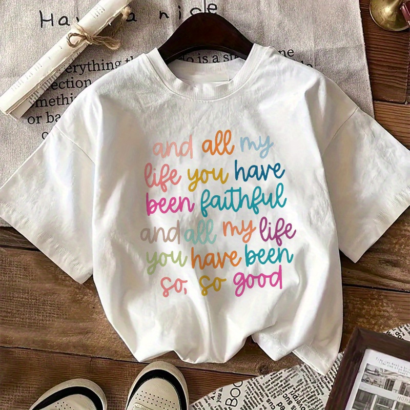 

Women's Casual Cotton T-shirt With "" Letter Print, Round Neck, Short Sleeve, Regular Fit, Knit Fabric, All Fashion Top