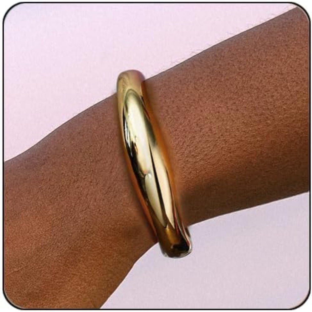 

Elegant Golden-tone Cuff Bracelet For Women - Chunky, With Polished - Zinc Alloy, Hinged Open Bangle - Ideal For & , Bracelet|elegant Accessory|hinged Cuff Design