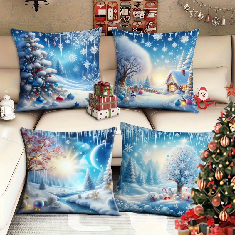 

4pcs Christmas Set - & , For Sofa And Bed Decor, Zip , (inserts Not Included)