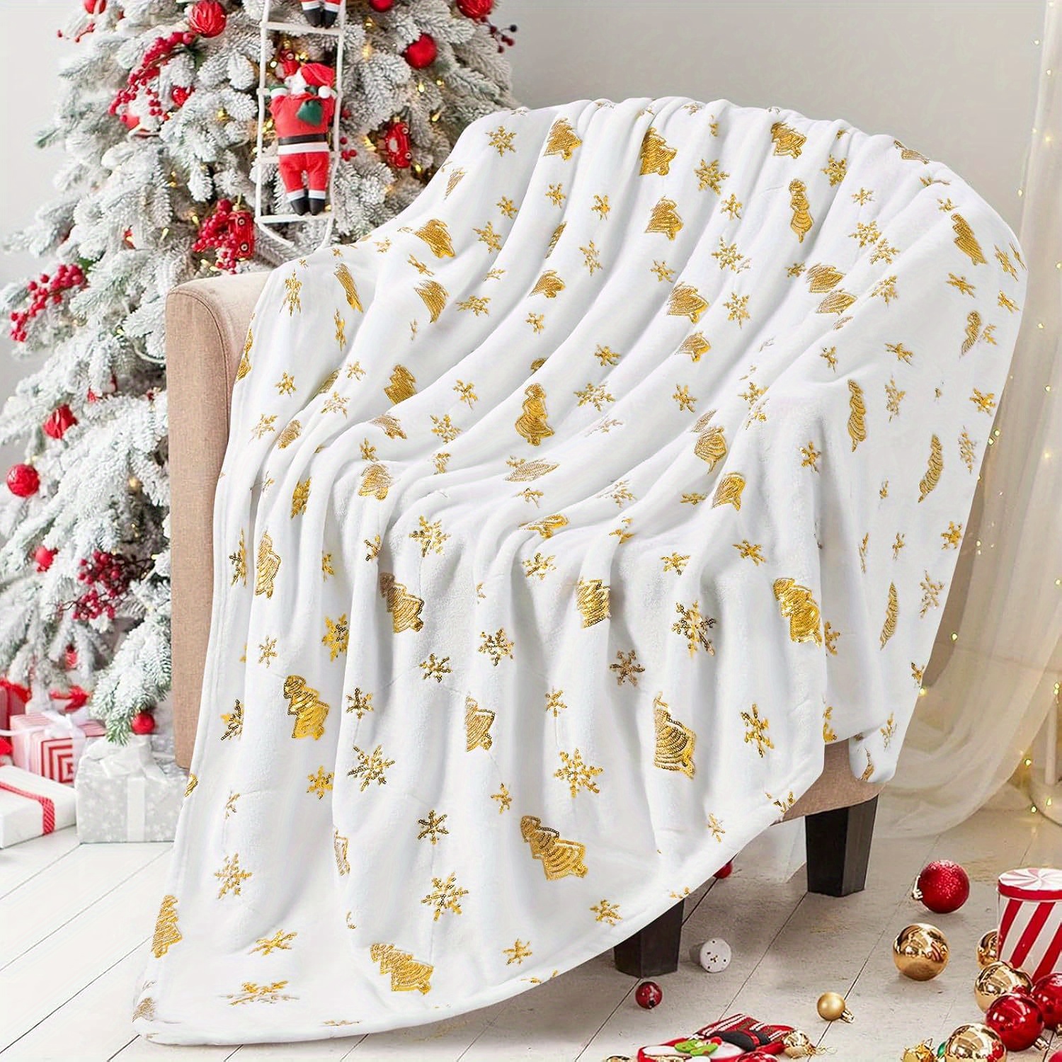 

Christmas Blanket, Gold Sequined Christmas Tree Blanket, For Sofa, Decorative Blanket, Christmas Decor