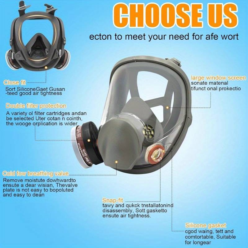 Double Filter Full Face Gas Mask - Reusable Respirator For Painting, Spraying