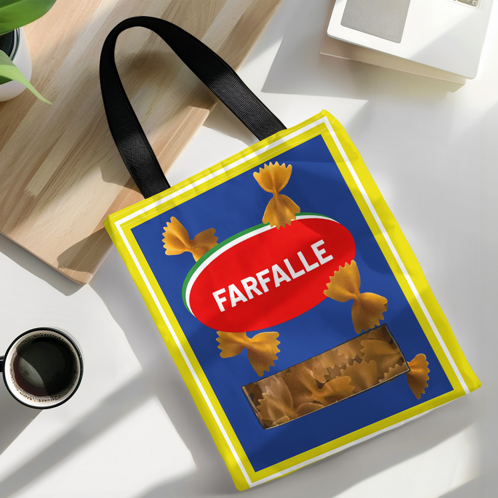TEMU 1pc, , Macaroni Night, Pasta Illustrations, Type, Food, Noodles, Square Digital 2d Flat Printing Handbag, 16.5in*13.3in, Ideal For Everyday