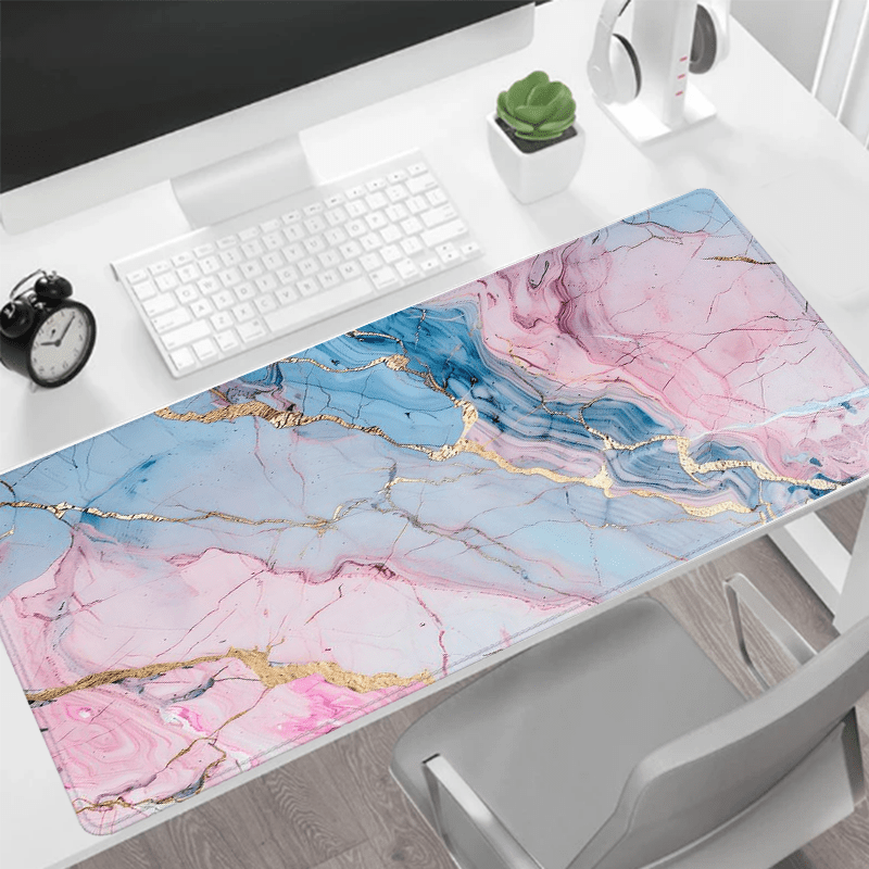 

Chic Marble Design Mouse Pad - Large 31.4x15.7" Desk Mat With Non-slip Rubber Base, For Office And Gaming - Abstract Pink & Blue, Perfect Gift For Women, Computer Keyboard, Friends